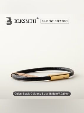 BLKSMTH Black Leather Bracelet with Gold Accent Unisex